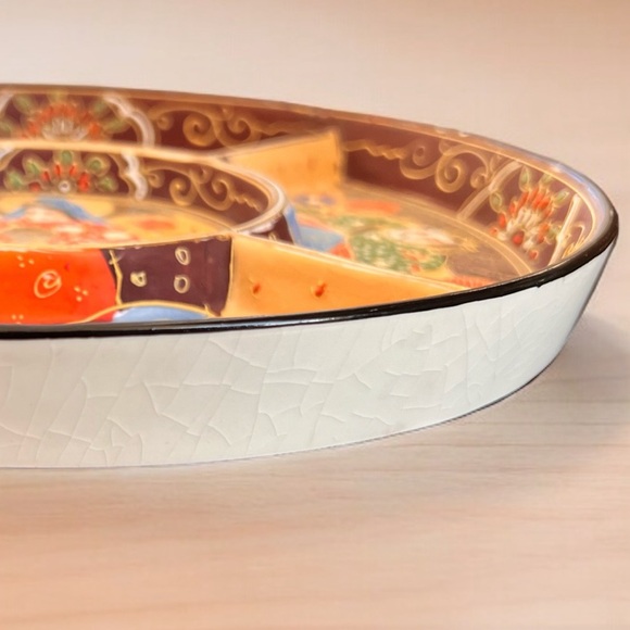 Vintage Japanese Satsuma Pottery Divided Serving Plate Geisha Platter - Picture 12 of 17